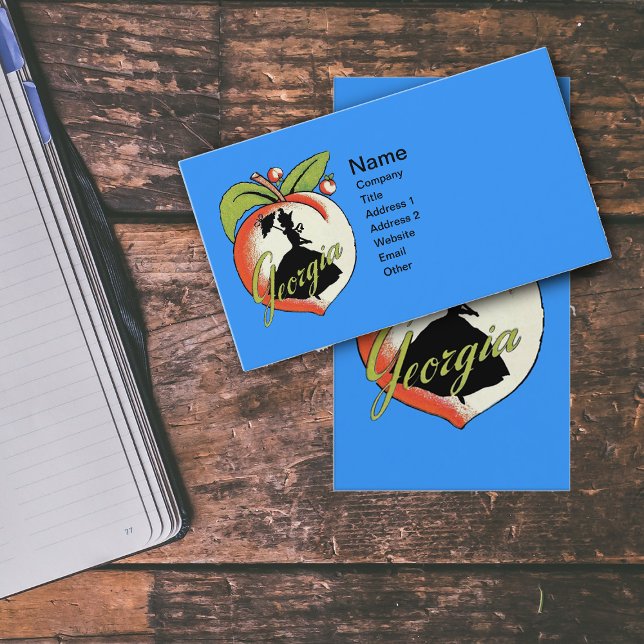 Tarjeta De Visita Georgia Peach with Black Silhouette Southern Lady (Southern bell silhouette on Georgia Peach on vibrant blue business cards.)