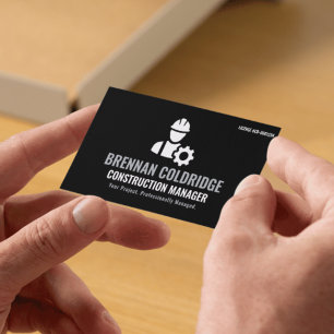 Tarjeta De Visita Gerente de Construcción Minimalista Negro y Blanco