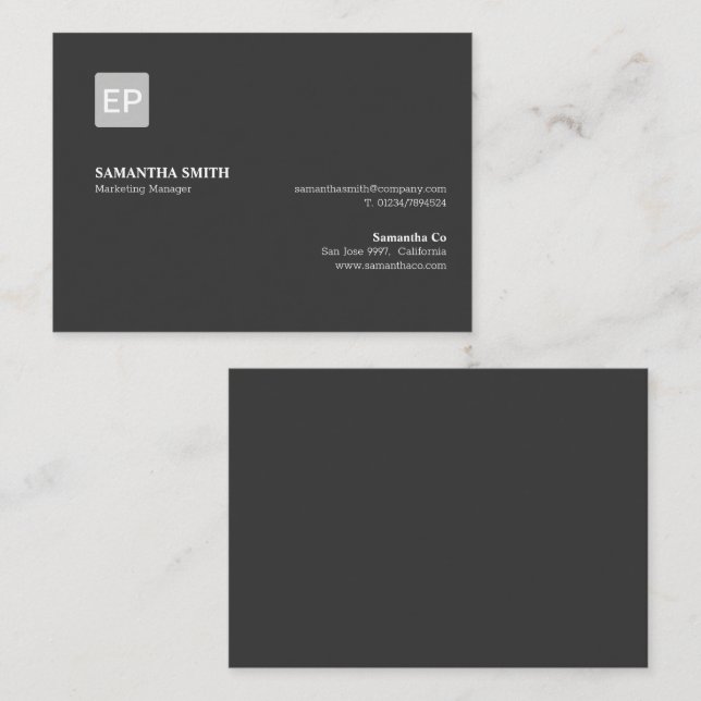 Tarjeta De Visita Gerente de marketing poderoso negro y gris (Anverso / Reverso)