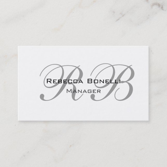 Tarjeta De Visita Gestor exclusivo de monogramas de gris blanco (Anverso)