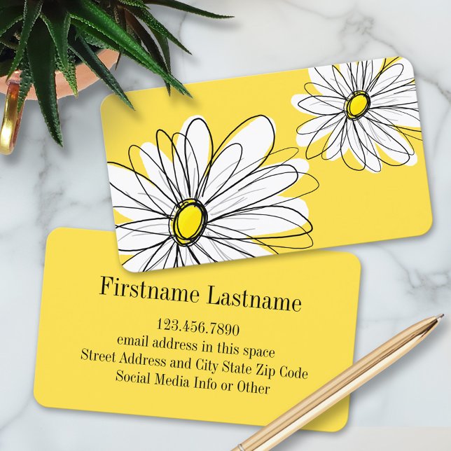 Tarjeta De Visita Gimnasio amarillo y blanco con texto Personalizado (Custom Daisy Business Cards)