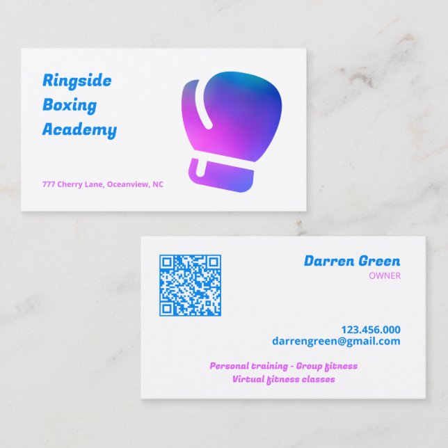 Tarjeta De Visita Gimnasio de boxeo QR (Anverso / Reverso)