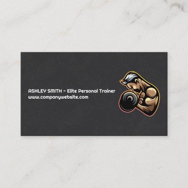 Tarjeta De Visita Gimnasio | Peso del curado del hombre (Anverso)