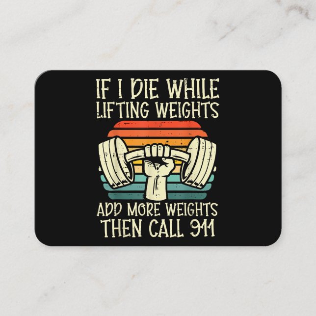 Tarjeta De Visita Gimnasio Si Muero Levantando Pesa Graciosa Fitness (Anverso)