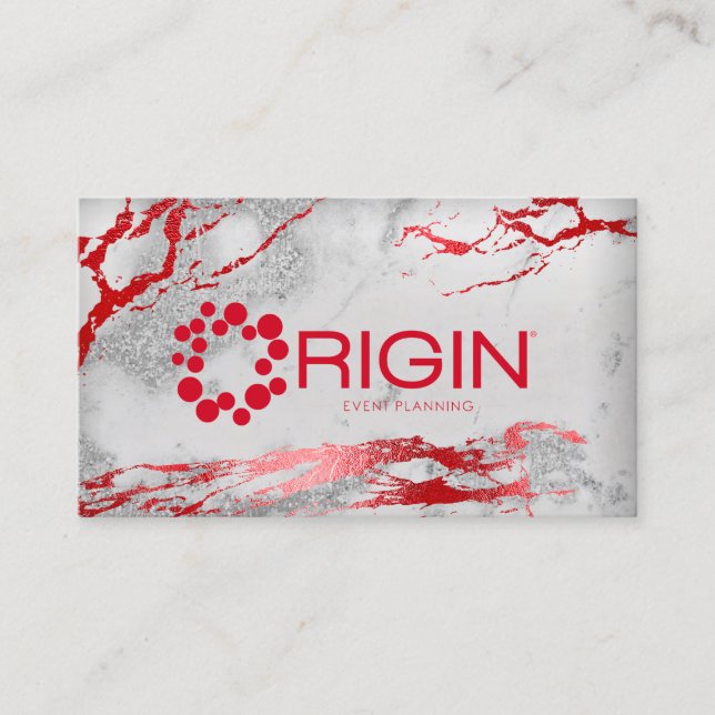 Tarjeta De Visita Gina Origen Planificación de Evento Plata Gris Roj (Anverso)