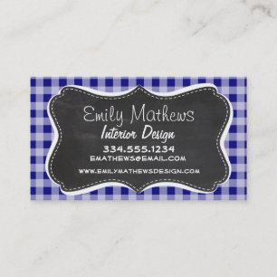 Tarjeta De Visita Gingham Azul Oscuro; aspecto de Pizarra Antigua