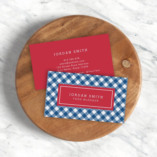 Tarjeta De Visita Gingham azul y rojo (Subido por el creador)