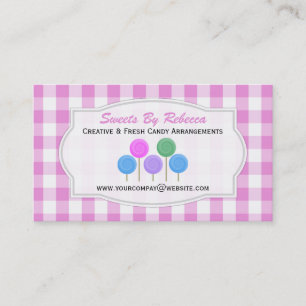 Tarjeta De Visita Gingham Blanco Y Rosa: Candy Business Card