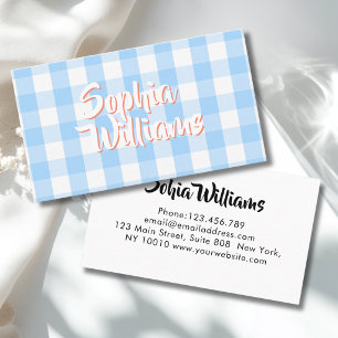 Tarjeta De Visita Gingham de cuadros blancos y azules