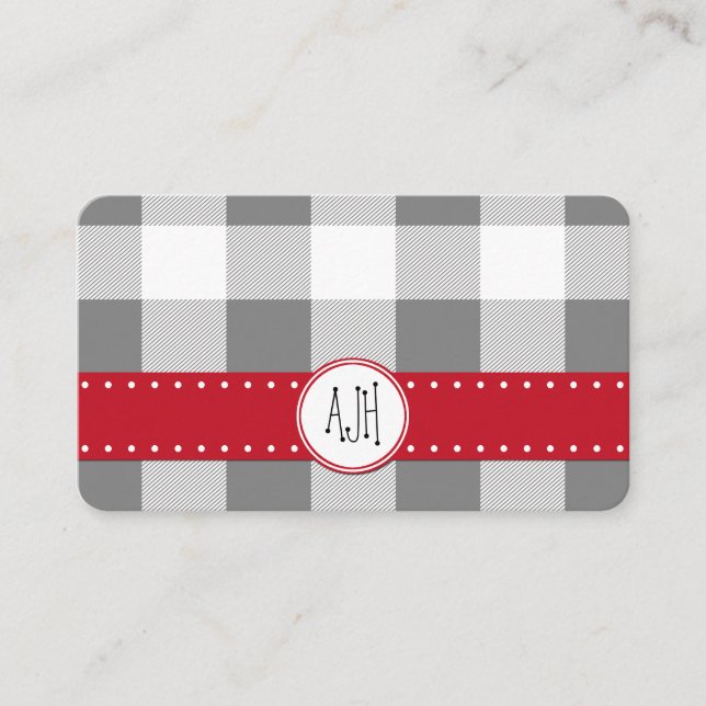 Tarjeta De Visita Gingham gris, patrón de Gingham, patrón geométrico (Anverso)