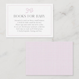Tarjeta De Visita Gingham Pink Bow Baby Baby Shower Books para B