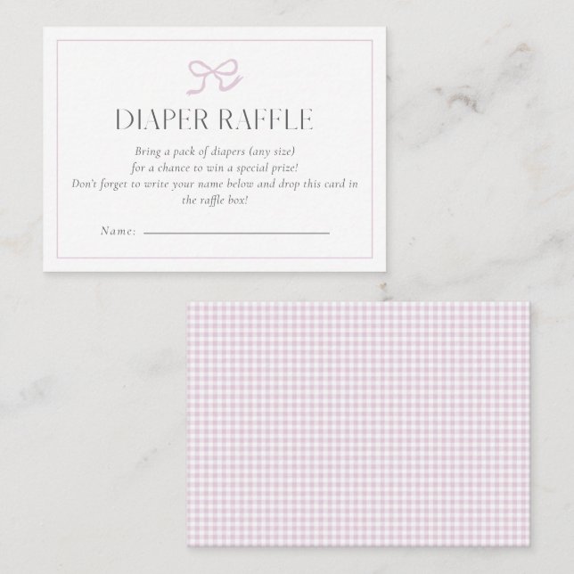 Tarjeta De Visita Gingham Pink Bow Baby Baby Shower Diaper Raff (Anverso / Reverso)