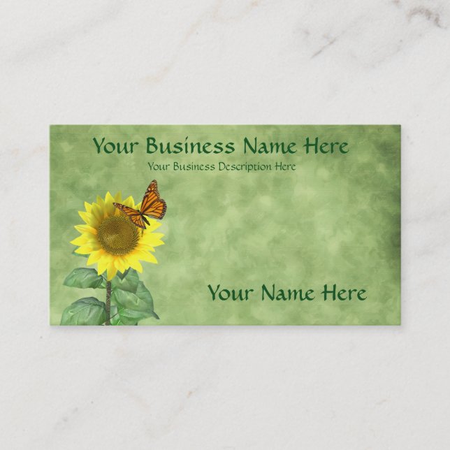 Tarjeta De Visita Girasol amarillo bonito y mariposa Naranja (Anverso)