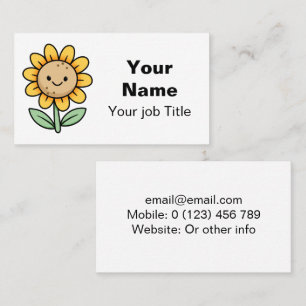 Tarjeta De Visita Girasol Amarillo Feliz Kawaii 