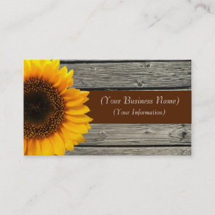 Tarjeta De Visita Girasol amarillo personalizado y madera rústica