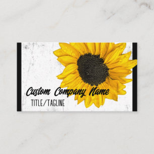 Tarjeta De Visita girasol amarillo soleado sobre blanco y negro