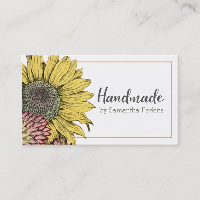 Tarjeta De Visita Girasol botánico artesanal (Anverso)