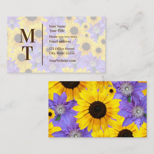 Tarjeta De Visita Girasol colorido y morado personalizado (Anverso / Reverso)
