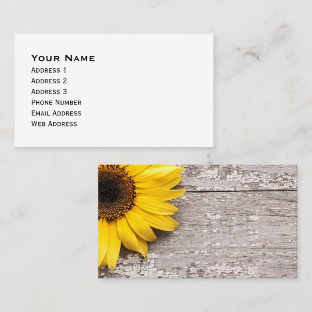 Tarjeta De Visita Girasol en una mesa de madera (Anverso / Reverso)