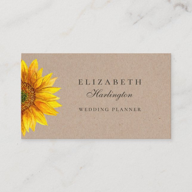 Tarjeta De Visita Girasol. Flor rústica. Profesional floral (Anverso)