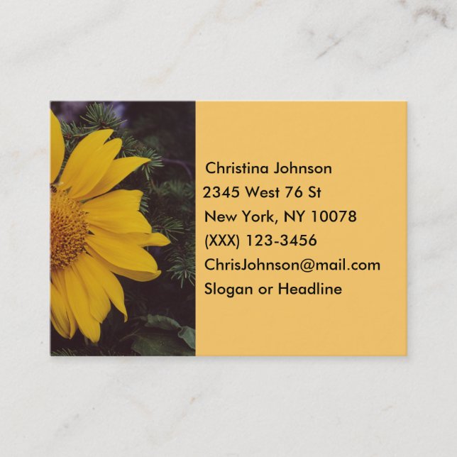 Tarjeta De Visita Girasol gigante con abeja, ramas de pino verde (Anverso)