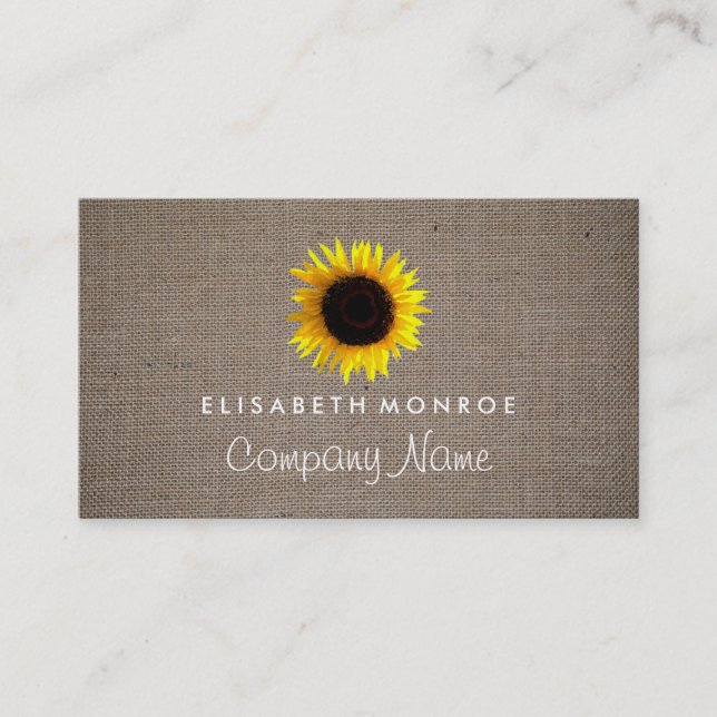 Tarjeta De Visita Girasol y Burlap, floristería (Anverso)