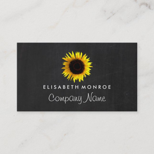 Tarjeta De Visita Girasol y pizarra, floristería (Anverso)
