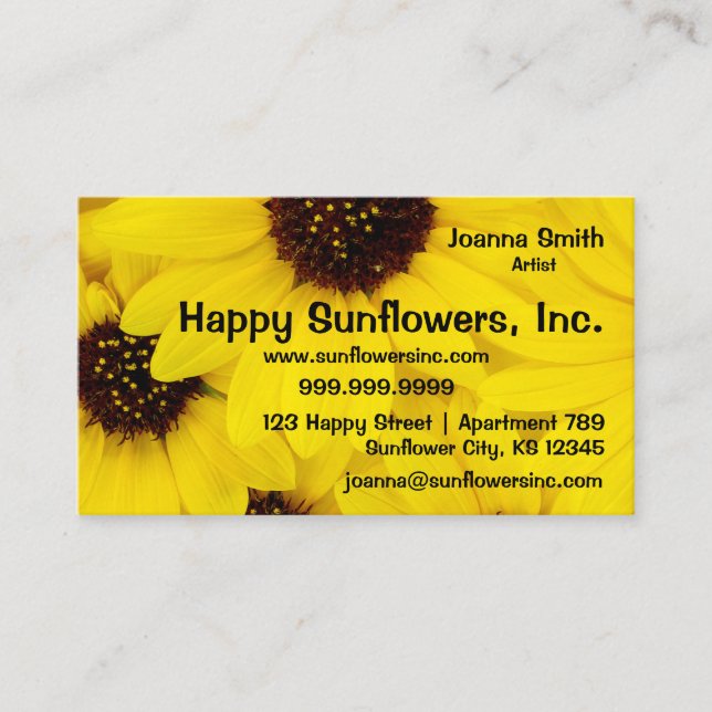 Tarjeta De Visita Girasoles amarillos felices (Anverso)