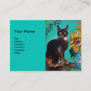 Tarjeta De Visita GIRASOLES CON GATO, azul