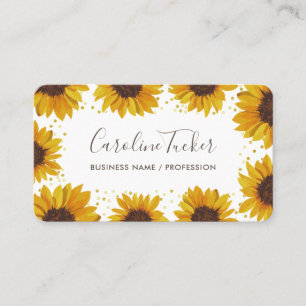 Tarjeta De Visita Girasoles Elegantes Puntos Dorados Boutique Modern