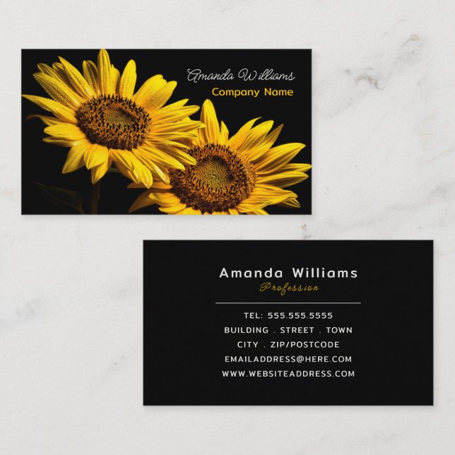 Tarjeta De Visita Girasoles Gemelos, Floral (Anverso / Reverso)