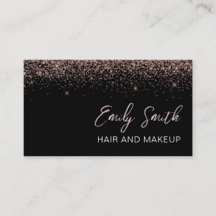 Tarjeta De Visita Girly Black Rosa Gold Rubor Purpurina Rosa