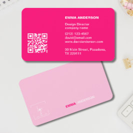 Tarjeta De Visita Girly Bold PINK Qr Code Profesional Business logo