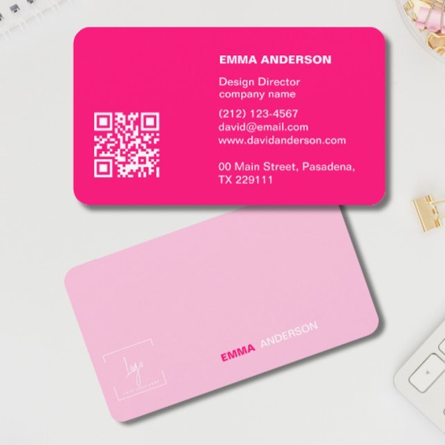 Tarjeta De Visita Girly Bold PINK Qr Code Profesional Business logo (Subido por el creador)