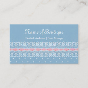 Tarjeta De Visita Girly Boutique Blue Polka Dots Pink Ribbon Lace