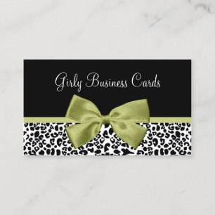 Tarjeta De Visita Girly Boutique Leopard Print Stylish Green Bow