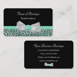 Tarjeta De Visita Girly Cheetah Print Boutique Cute Lazo Mint