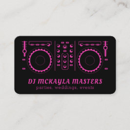 Tarjeta De Visita Girly DJ Disk Jockey Neon Pink and Black Turnable