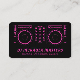 Tarjeta De Visita Girly DJ Disk Jockey Neon Pink and Black Turnable