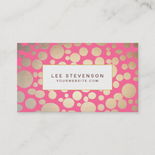Tarjeta De Visita Girly Faux Gold Leaf Circles Pink
