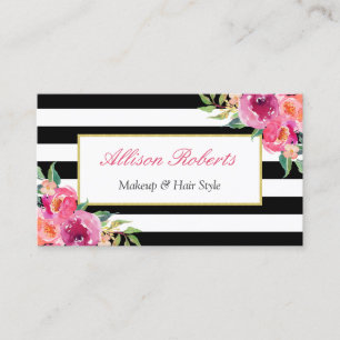 Tarjeta De Visita Girly Fuchsia Floral Makeup Artista Salón De Belle