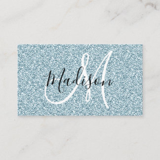 Tarjeta De Visita Girly & Glam Azul Plateado Brillo Monograma