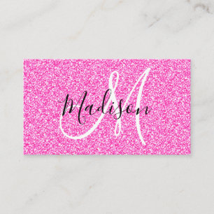 Tarjeta De Visita Girly & Glam Rosa Caliente Purpurina Brillante Mon