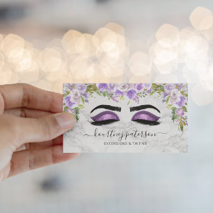 Tarjeta De Visita Girly Lazas Artista Maquillaje Morado Floral