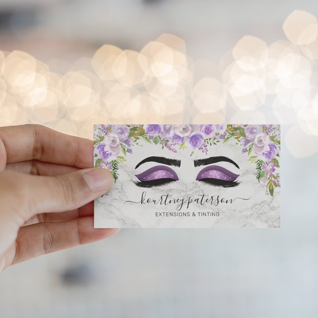 Tarjeta De Visita Girly Lazas Artista Maquillaje Morado Floral (Subido por el creador)