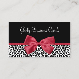 Tarjeta De Visita Girly Leopard Print Boutique Cute Red Ribbon