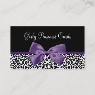 Tarjeta De Visita Girly Leopard Print Trendy Purple Ribbon