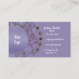 Tarjeta De Visita Girly Marble Gold Purpurina Morado Minimalista mod