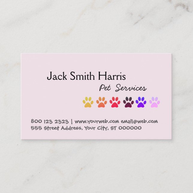 Tarjeta De Visita Girly Miami Paws, Mascota Sitter, Mascota Groomer, (Anverso)