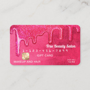 Tarjeta De Visita Girly Neon Purpurina grueso rosado goteo de regalo